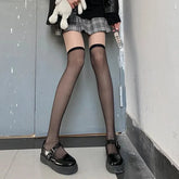 Solid Color Lolita Mesh Thigh High Socks | Cute Socks - KawaSocks